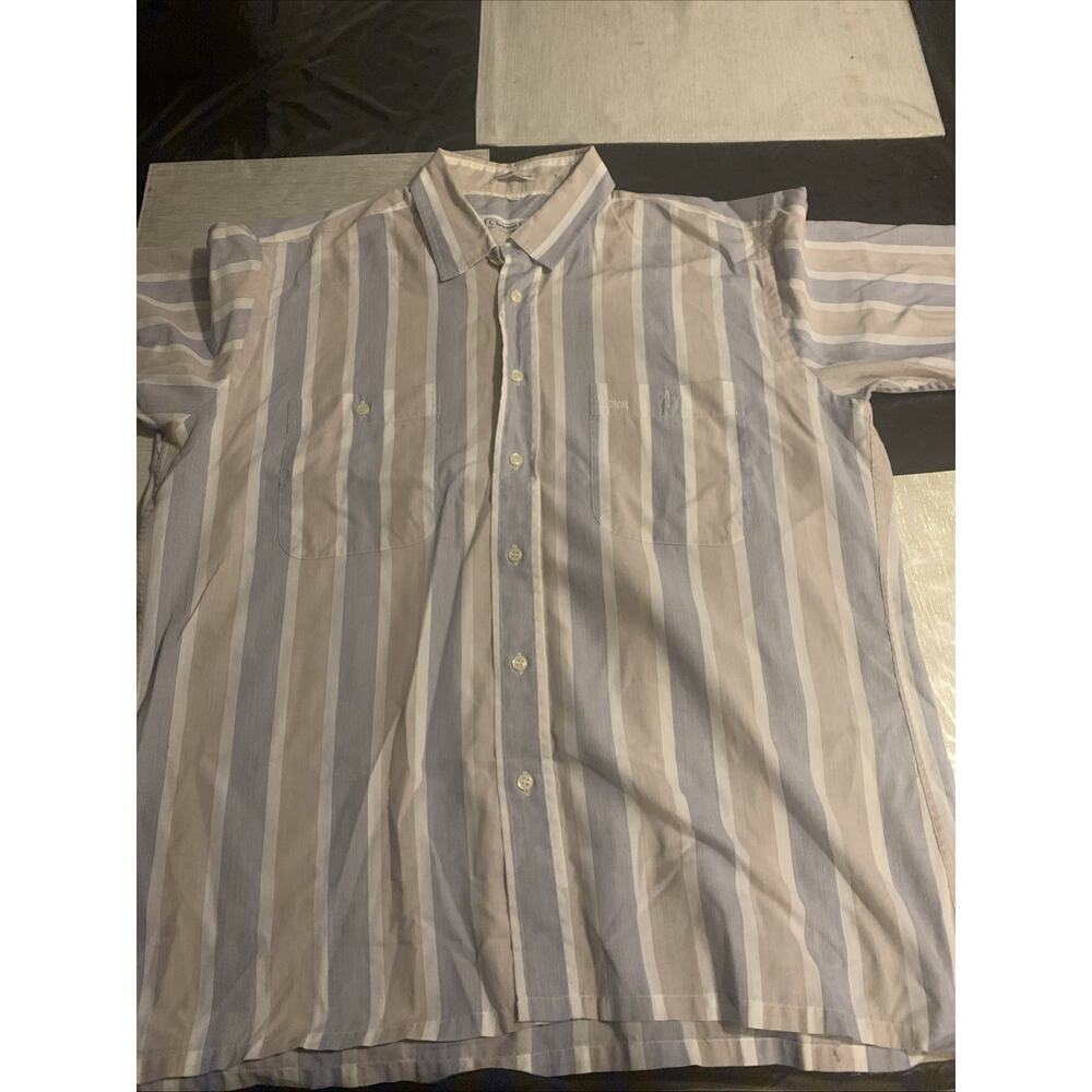 Christian Dior Dress Shirt Men L White Striped Short Sleeve